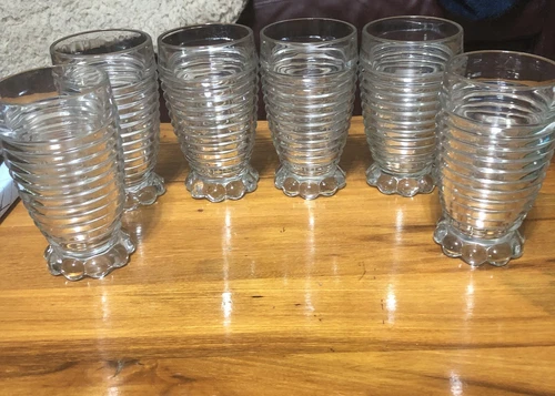 Vintage 1930's-40's Anchor Hocking Manhattan Tumblers 5 1/4" 10 oz. Set of 6