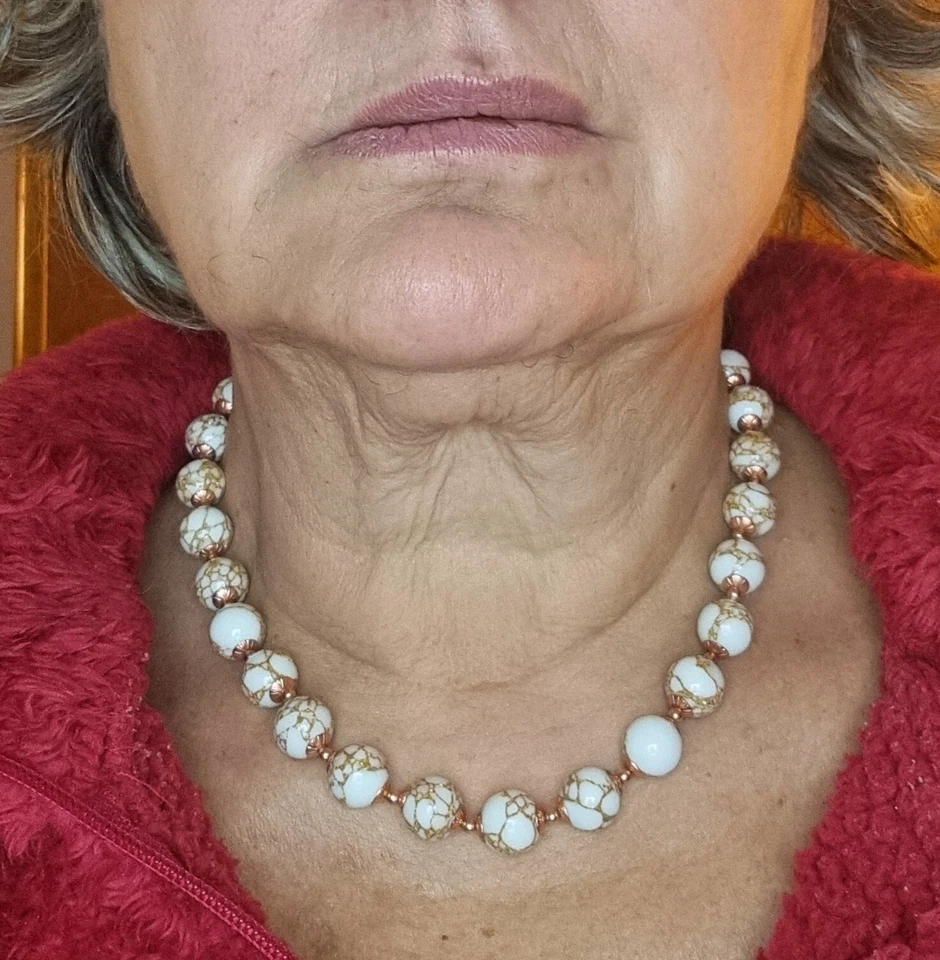 COLLANA IN AGATA BIANCA marezzata rame, sottogiacca, set, completo - Immagine 2 di 4