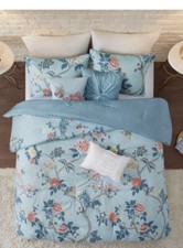 Madison Park Gladiolus Blue Reversible Seersucker King/Cal King Duvet Cover Set
