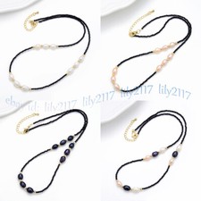Faceted 3mm Round Black Spinel 8-9mm Natural Freshwater Pearl Pendant Necklace