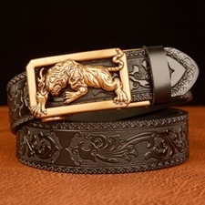 Men Belt Cow Genuine Leather Automatic Buckle Luxury ratchet Belt Cowboy Strap-