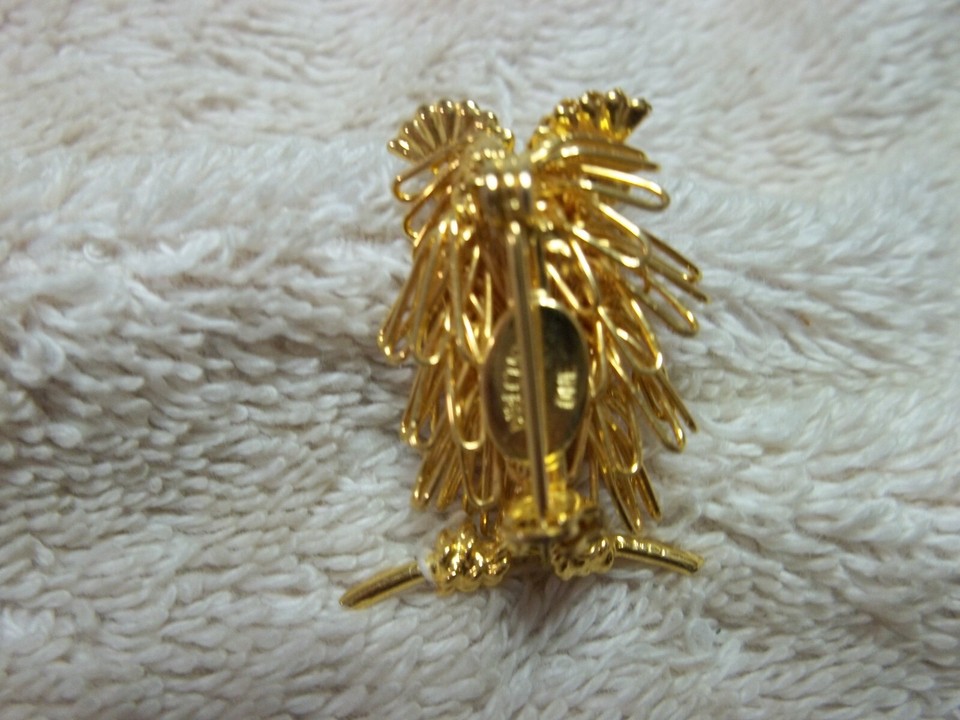 Vintage DIRECTION ONE Owl Pin, Gold Tone Metal, Green Crystal Eyes | eBay