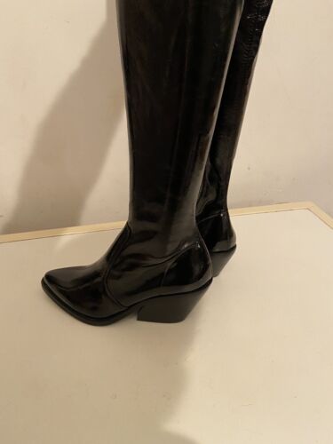 Topshop Black Bamboo Ladies Knee High Patent Block Heel Boots, Size 6, RRP £85 - Picture 22 of 24
