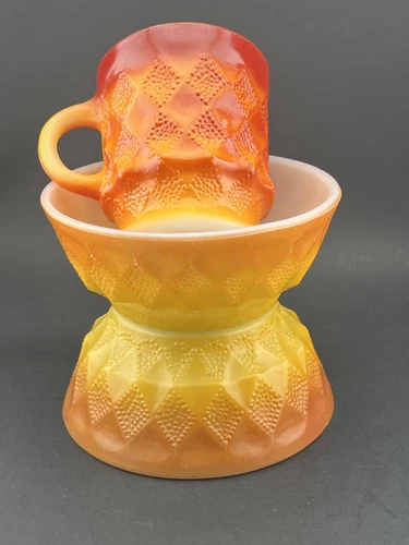 Fire King Kimberly Orange Diamond 2 Cereal Bowls and 1 Mug