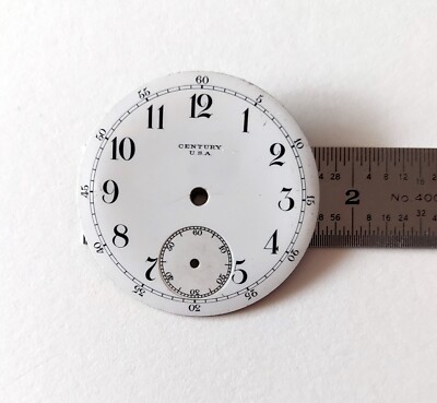 Vintage Original Pocket Watch Dial Century 44.5mm Single Sunk 2 Feet White