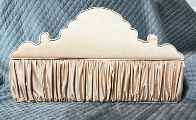 Vintage ITALIAN Window Cornice Covered With Custom Peach Fabric & Drapery 9 PCS