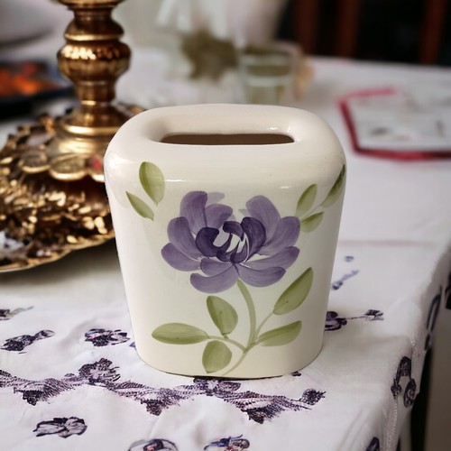 Wamsutta Purple Floral Tissue Box Cover Holder Ceramic Laurel Flowers Cottage - Picture 15 of 18