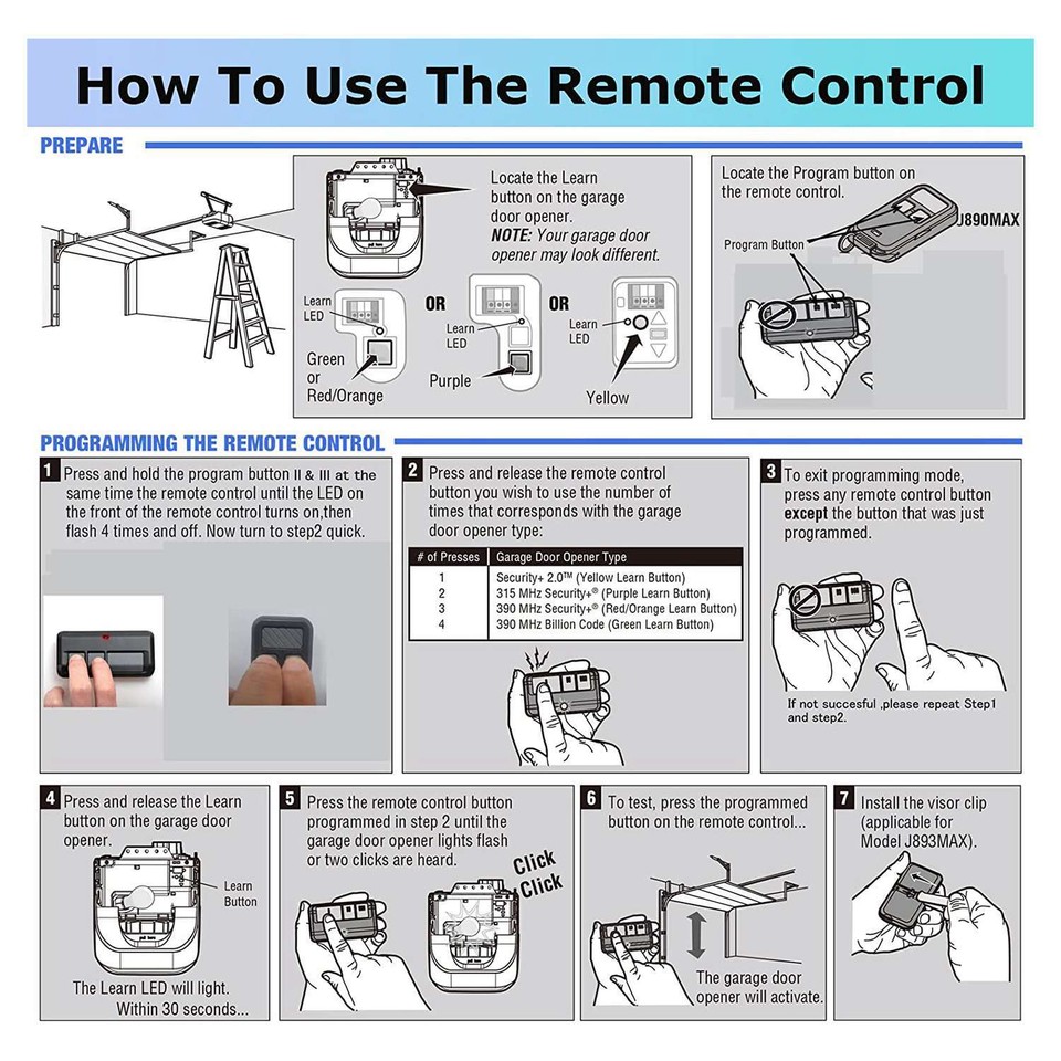 2 Pack LiftMaster Garage Door Opener Mini Remote Control For 890max
