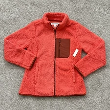 Amazon Essentials Sherpa Color Blocked Fleece Jacket Coral Pink Womens Small NEW