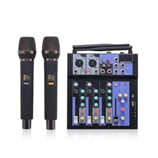 Professional Audio Mixer with Dual Wireless Mic, 4 Channel Mixer Board Sound ...