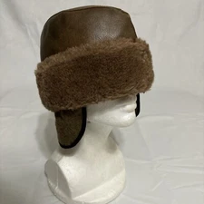 Vintage Cossack Winter Hat Leather Fur lined And Ear Flaps Brown
