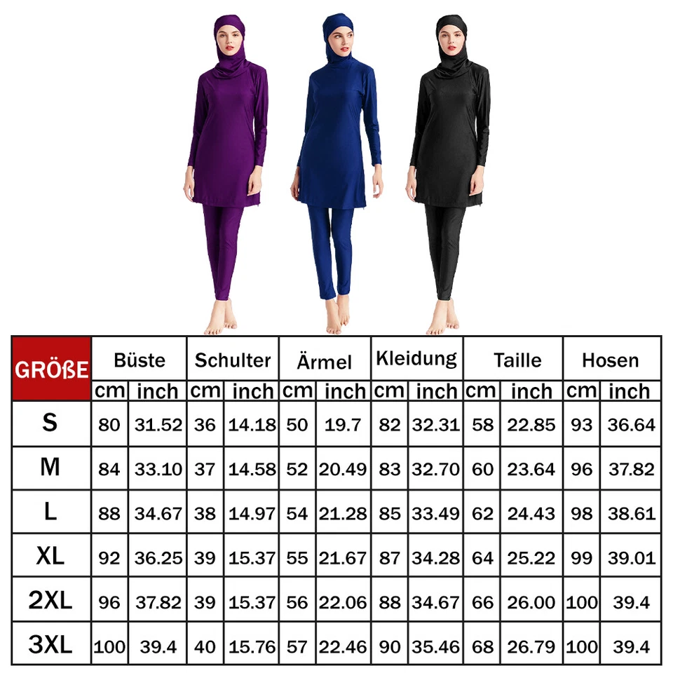 3PCS Vollabdeckung Frauen Bademode Muslim Hijab Badeanzug Strand Burkini Anzug - Bild 2 von 4