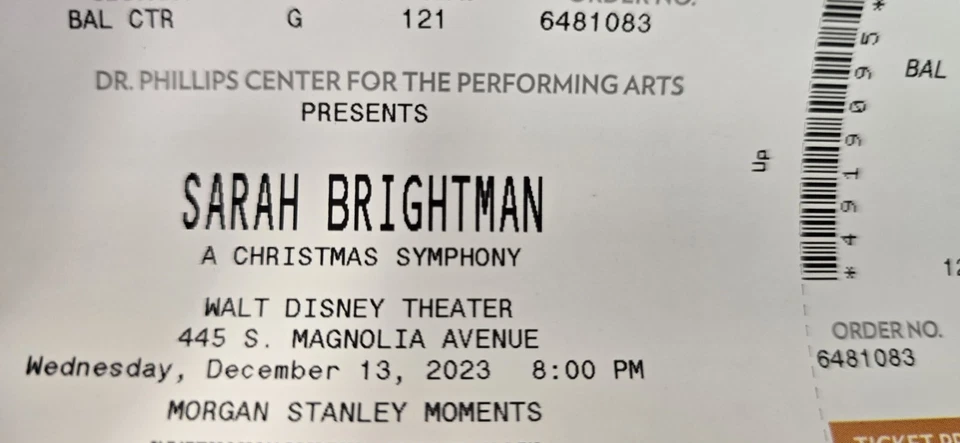 Sarah Brightman concert tickets from Orlando Christmas Symphony Tour 2023 not CD - Image 2 of 2