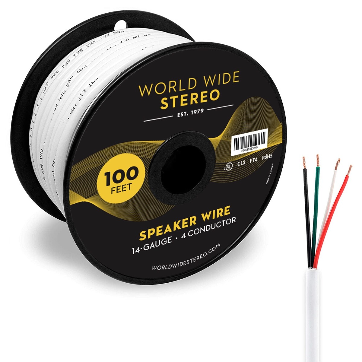 4-жильный медный провод для динамиков World Wide Stereo 14-го калибра - 100 футов