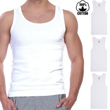 3 Packs Mens 100 Cotton Tank Top Wife Beater A-Shirt White Ribbed Undershirt