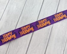 Grosgrain Ribbon Halloween Printed Ribbon 1" Purple Spider Scary Ribbon