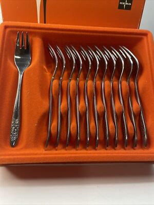 Vintage Gero Zilmeta Stainless Cocktail Forks, Set Of 12, With