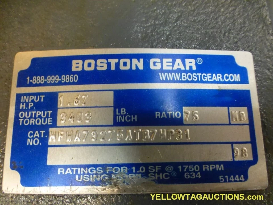 Boston Gear Motor HFWA73275ATB7HP31 1.67 HP 1750 RPM Used Sale $299 - Image 2 of 4