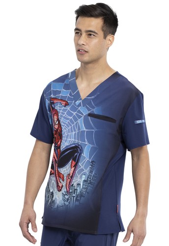 Spiderman Cherokee Scrubs Tooniforms Marvel Mens V Neck Top TF700 MAWY - Picture 2 of 7
