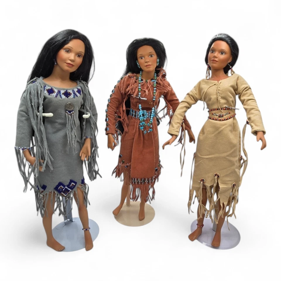 Винтажный набор из 3 керамических кукол индейская девочка коренные индейцы Джуди Белль - Изображение 3 из 4