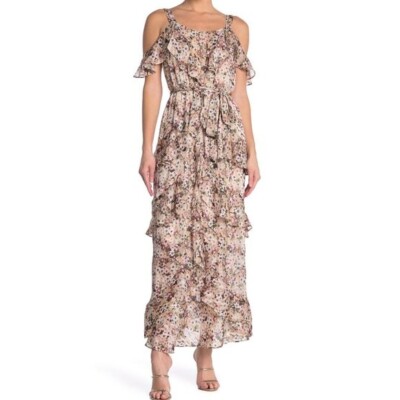 NEW RACHEL Rachel Roy Women Floral Gold Ruffle Tiered Cold