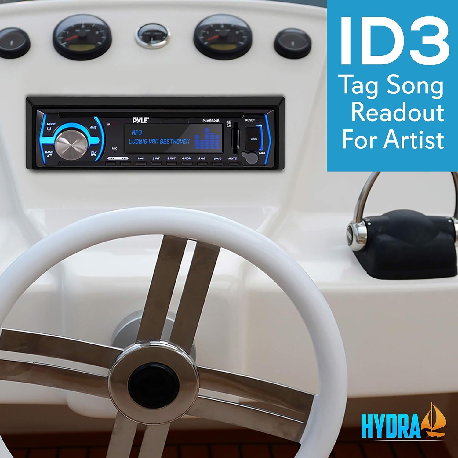 Pyle Marine Bluetooth Stereo Radio 12V Single DIN Style Boat in Dash Radio Rec eBay