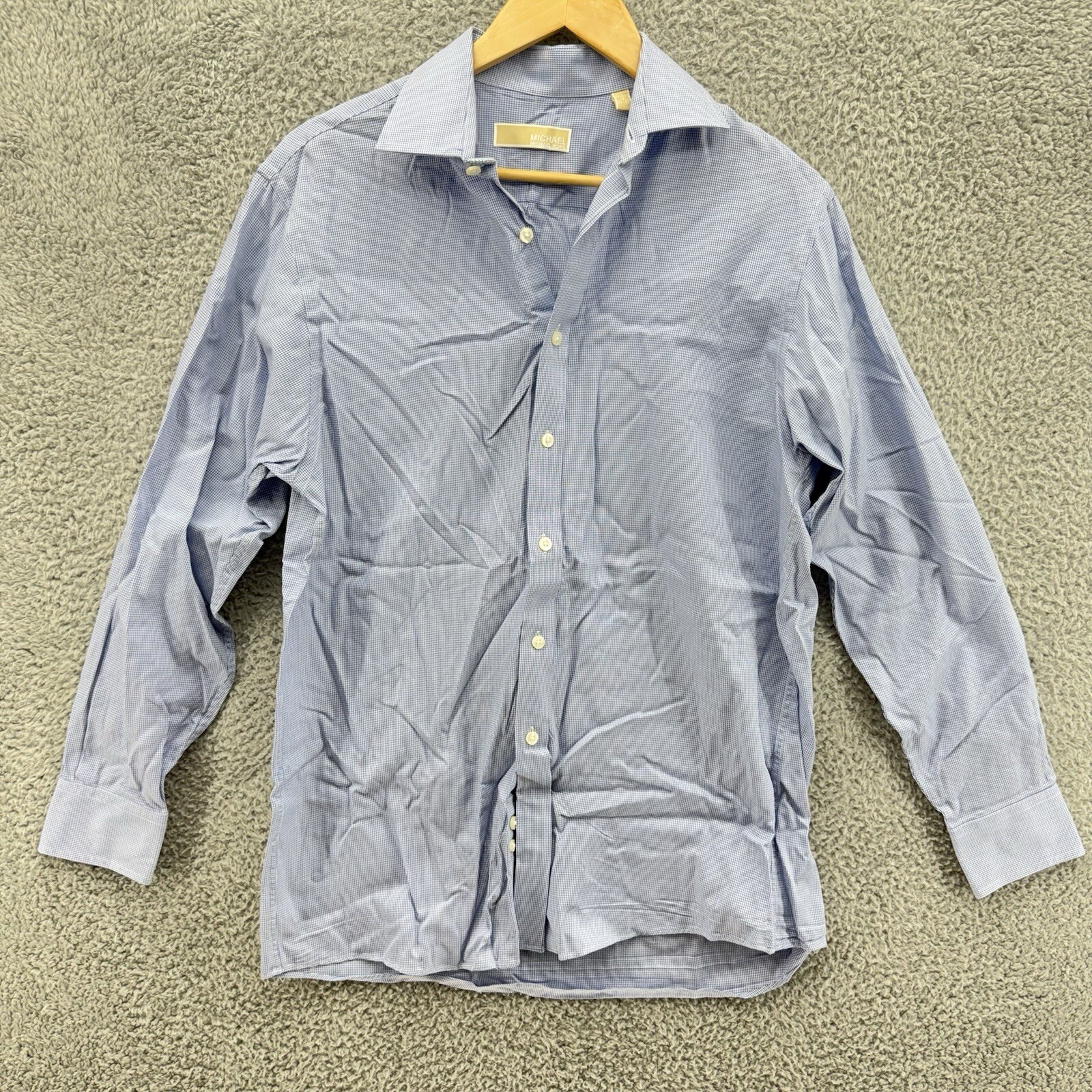 Michael Kors Men Button Up Blue Check Stretch L/S Dress Shirt 15 32-33 Medium