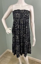 Women's Express Black Print Smocked Strapless Dress Sz Small