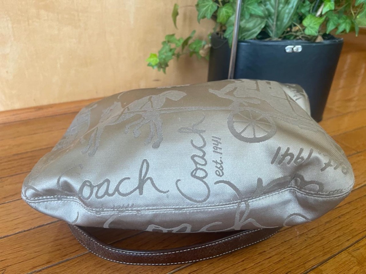 Coach BEIGE Horse & Carriage Hobo Sateen Shoulder Bag