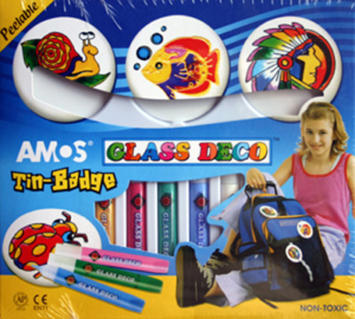 NEW AMOS Glass Deco Window Decoration Art Paints TIN BADGE Craft Kit - 9 Colours