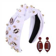 Football Knotted Headband Rhinestone Crystal Wide Headband Headpiece Football...