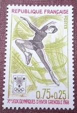 Timbre Neuf France - Patinage artistique (1968). Ref Yvert et Tellier n°1546
