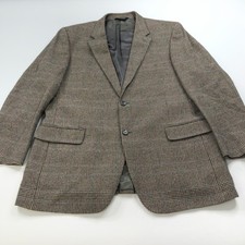 Jos. A Bank 46 L Men's 100 Camel Hair Sport Coat Jacket Glenn Plaid Ivory Black