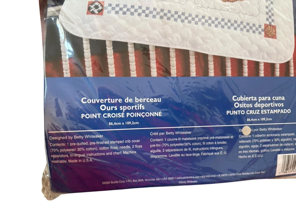 Bucilla Baby Crib Cover Sports Bears 34 X 43 Soccer Football Baseball Basketball - Image 2 of 4