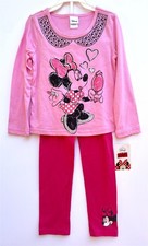 Disney Minnie Mouse Sz 5 Glam Pink Pant Set Studs Glitter L/S Tee Leggings