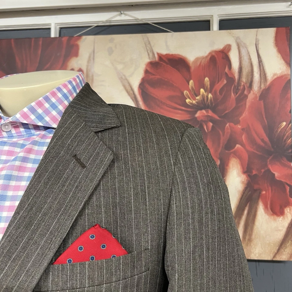 Vintage Stafford Suit 3Pc Set Mens 38S Short Slim Fit Wool Pants 32x28 Brown - Image 4 of 4