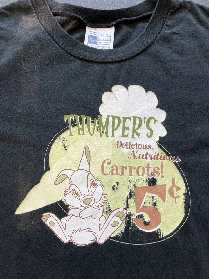 Vintage Sun Faded Y2K Walt Disney Thumper Bambi Baby Tee Girlie Shirt Black M - Image 2 of 4