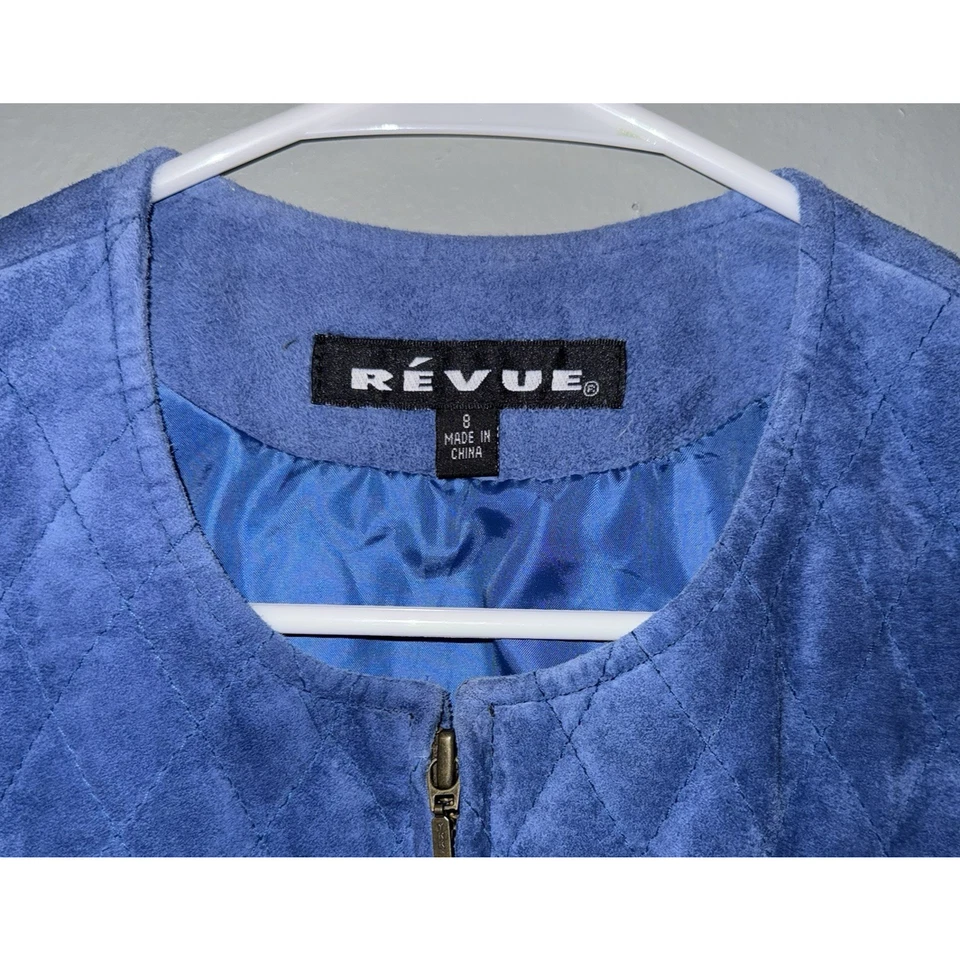 Vtg Revue Vest Genuine Leather Quilted Metal Zip Equestrian Blue Sz 8 - Image 2 of 4