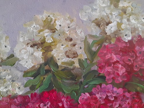 Bouquet of white and pink phlox and marigolds, original oil painting, flower art - Picture 16 of 22