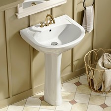 HOROW 22x19 Pedestal Sink U-Shape Ceramic Pedestal Bathroom Sink with Overflow