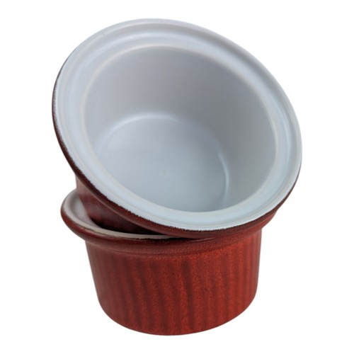 EMILE HENRY Ramekins Custard Souffle Baking Cups-Rustic Red Ribbed-Set 2- EUC - Picture 5 of 8