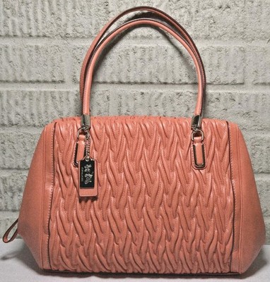 NEW Coach Madison Gathered Leather Madeline East/West Satchel 25985 Coral