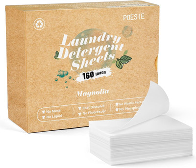 Laundry Detergent Sheets Magnolia Scent 160 Sheets 80 Large Loads Liquidless Eff