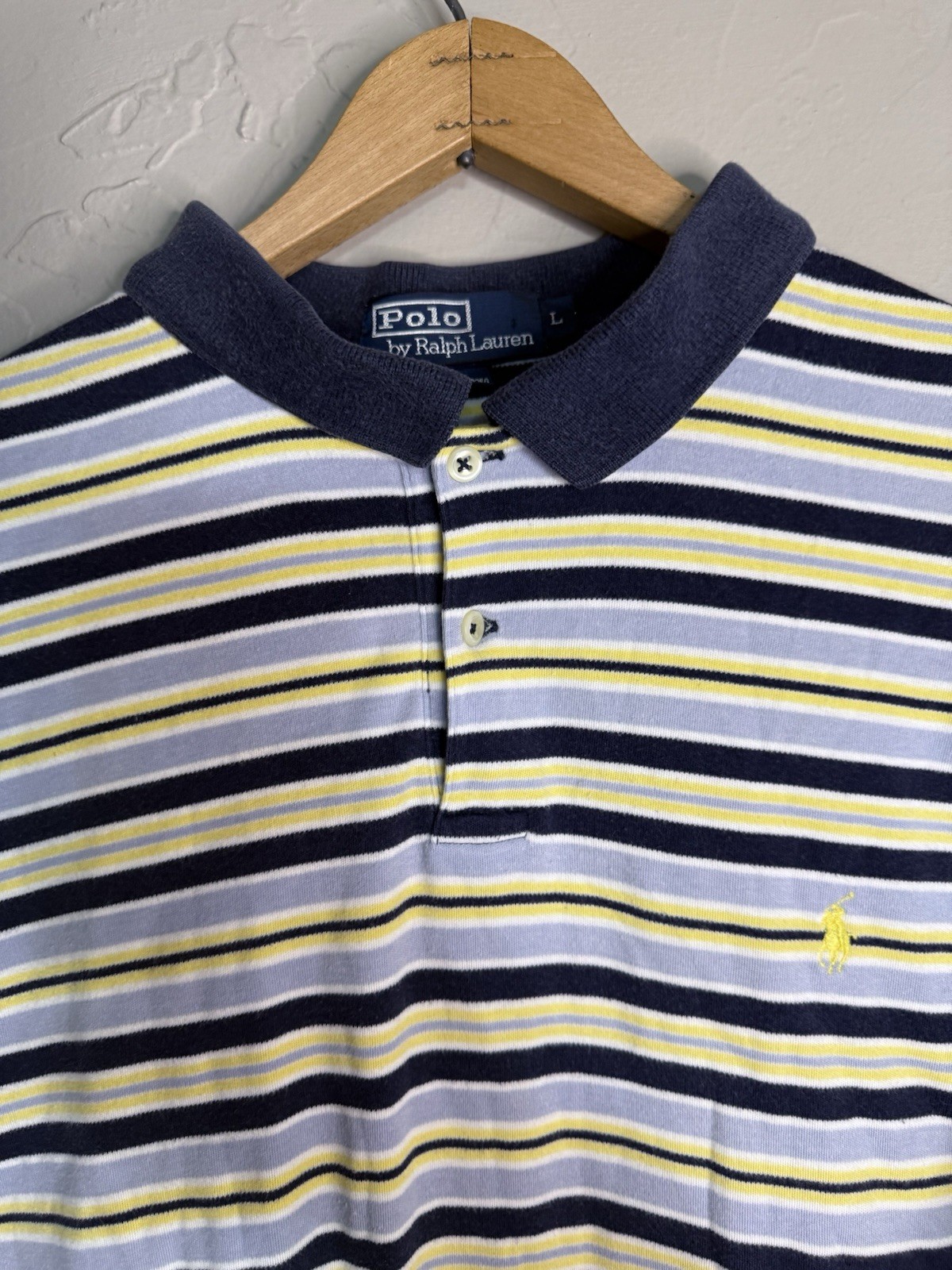 Polo Ralph Lauren camicia uomo grande gialla a righe preppy blu pony piqué preppy
