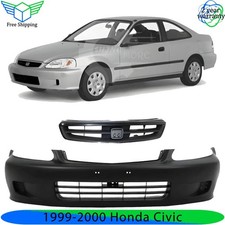 Front Bumper Cover Paintable Grille Assembly Kit For 1999-2000 Honda Civic