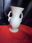 Vin McCoy USA White Art Nouveau Vase Double Handle Figural Mid Century Pottery