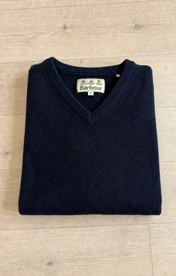 Barbour Pull Homme col V Vintage Laine Bleu marine Preppy British XXL - L #BS17 - Photo 1/4