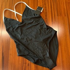 Black One Piece Swimsuit Fabletics Swim White Cross Strap Scoop Back New Large
