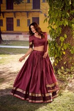 New Beautiful Tussar Silk Lehenga Choli With Dupatta For Women Festival Wear
