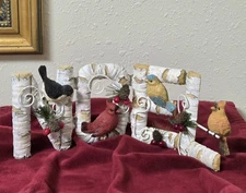 Realistic Resin Hinged Birch Logs Spell Noel Birds Pine Cones Christmas Holiday